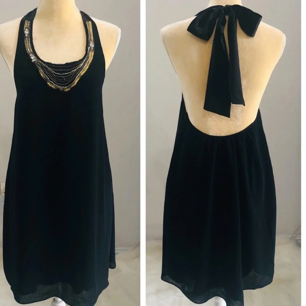 Alice + Olivia black beaded halter dress